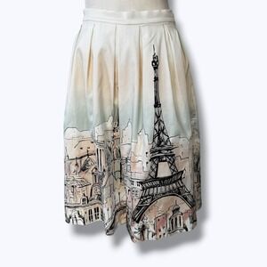 Elle Paris Art Print Midi Skirt 12 Pleated A Line City Scene Graphic Novelty